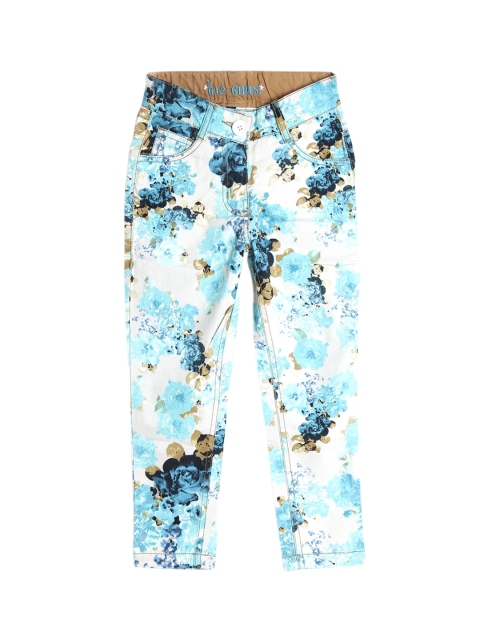 612 league Girls Blue & Blue Regular Fit Printed Regular Trousers