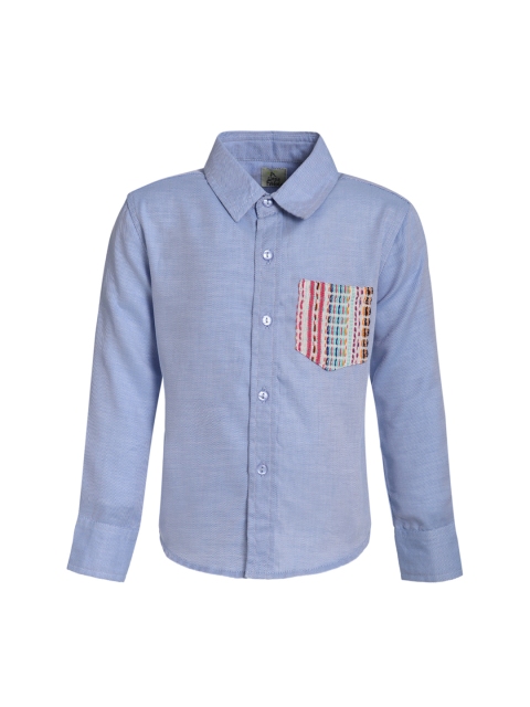 A Little Fable Boys Blue New Regular Fit Striped Casual Shirt