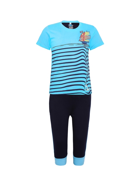 Punkster Boys Blue Printed Night suit