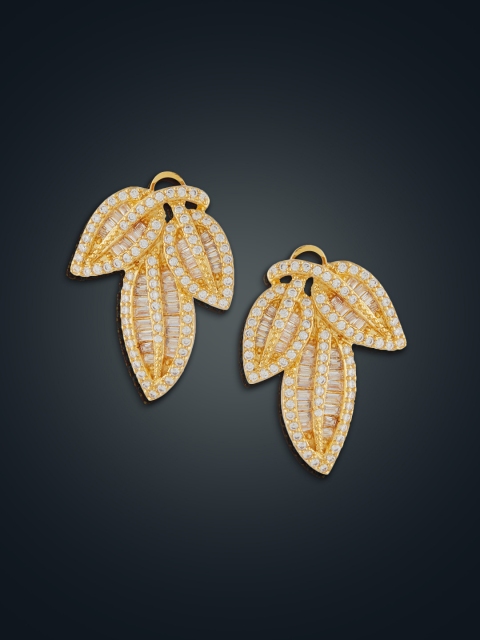 shaze Gold-Plated Antique Leaf Shaped Drop Earrings