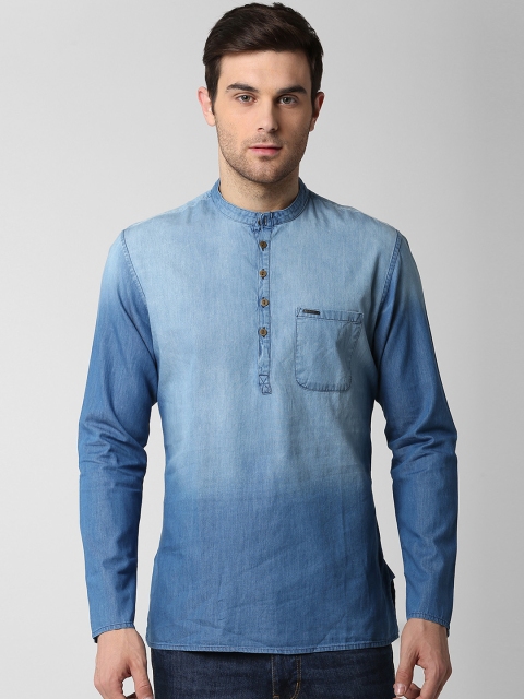 Peter England Men Blue Solid Straight Kurta