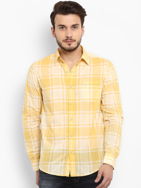 Mufti Men Yellow Slim Fit Checked Casual Shirt