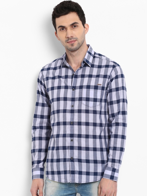 Mufti Men Blue & White Slim Fit Checked Casual Shirt