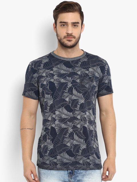 Mufti Men Navy Blue Printed Round Neck T-shirt