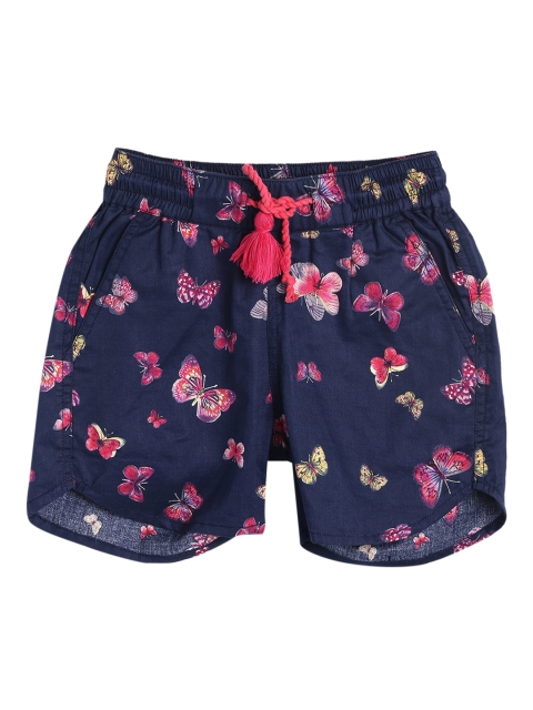 612 league Girls Navy Blue Printed Regular Fit Regular Shorts