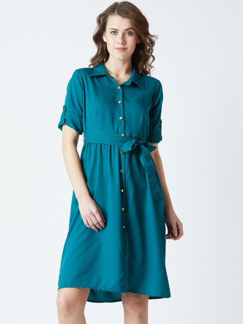 The Dry State Women Green Solid Shirt Dress