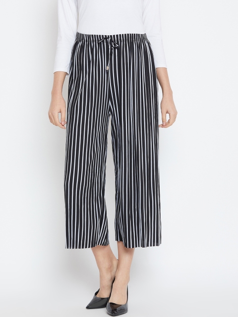 Camey Women Black & White Regular Fit Striped Culottes