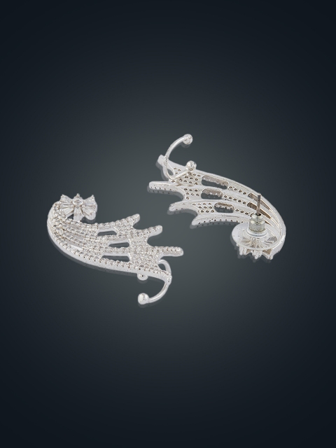 shaze Silver-Plated CZ Feather Shaped Studs