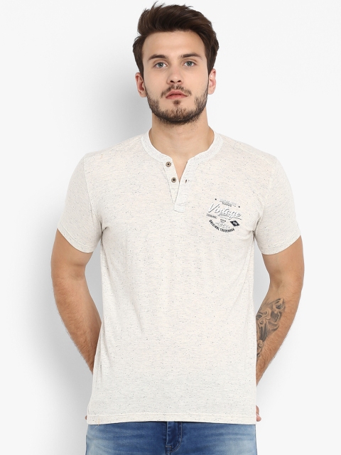 Mufti Men Beige Printed Mandarin Collar T-shirt