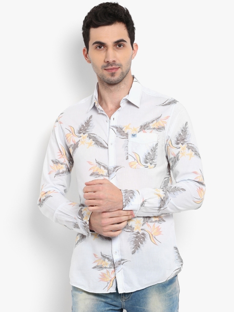 Mufti Men Turquoise Blue Slim Fit Printed Casual Shirt
