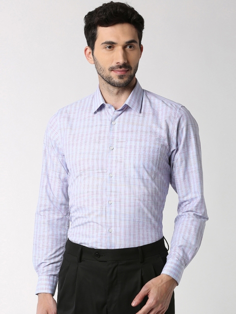 Peter England Men Blue Regular Fit Checked Formal Shirt