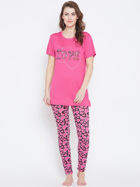 Camey Women Pink & Black Printed Night suit