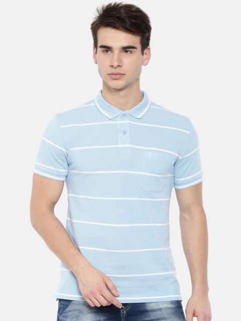 Classic Polo Men Turquoise Blue Striped Polo Collar Slim Fit T-shirt