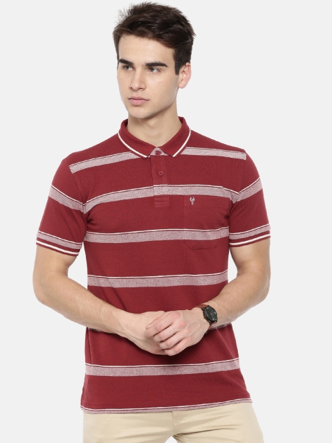 Classic Polo Men Maroon & Grey Striped Polo Collar Slim Fit T-shirt