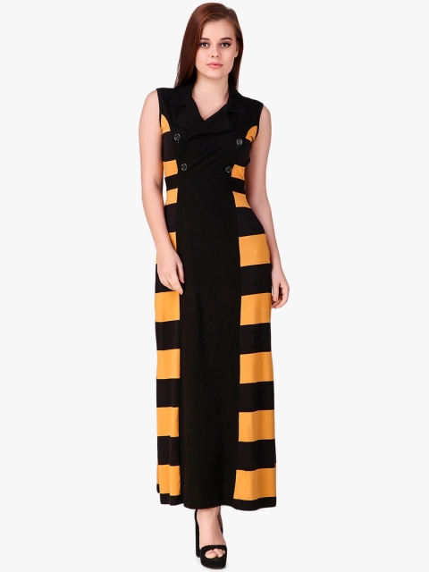 Texco Women Mustard Yellow & Black Colourblocked Maxi Dress