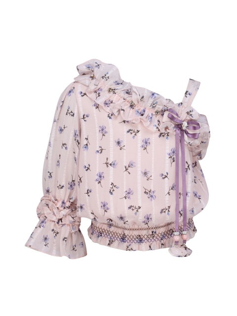 CUTECUMBER Girls Peach-Coloured Printed Top