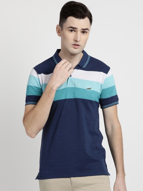 Crocodile Men Blue Striped Polo Collar T-shirt
