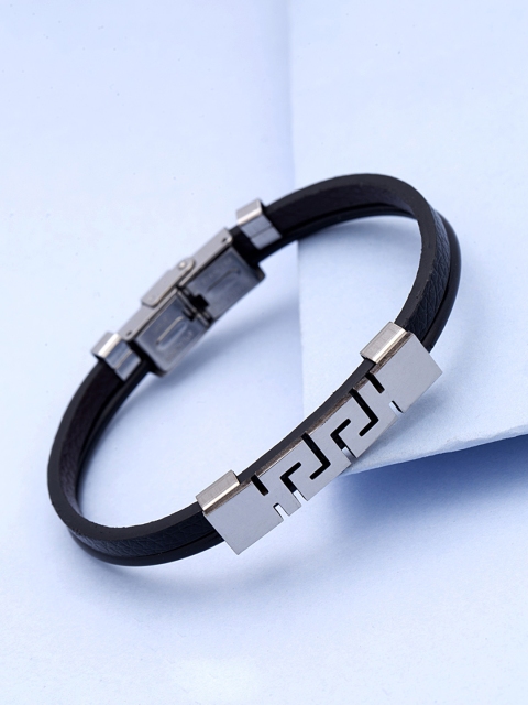 Dare by Voylla Men Black Silver-Plated Handcrafted Bracelet