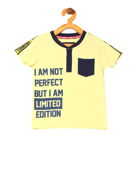 Cherokee Boys Yellow Printed Henley Neck Pure Cotton T-shirt