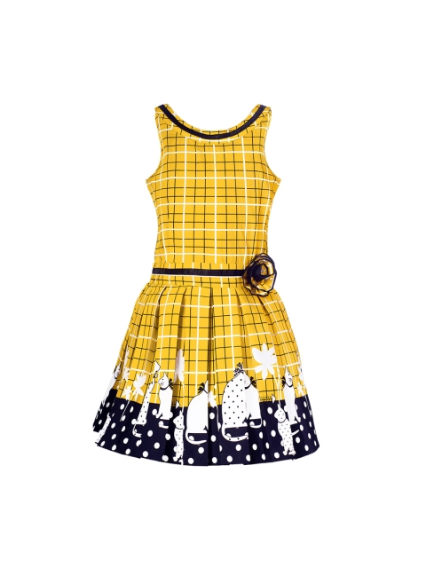 naughty ninos Girls Yellow Striped Fit and Flare Dress