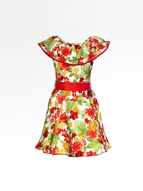 naughty ninos Girls White Printed Fit and Flare Dress