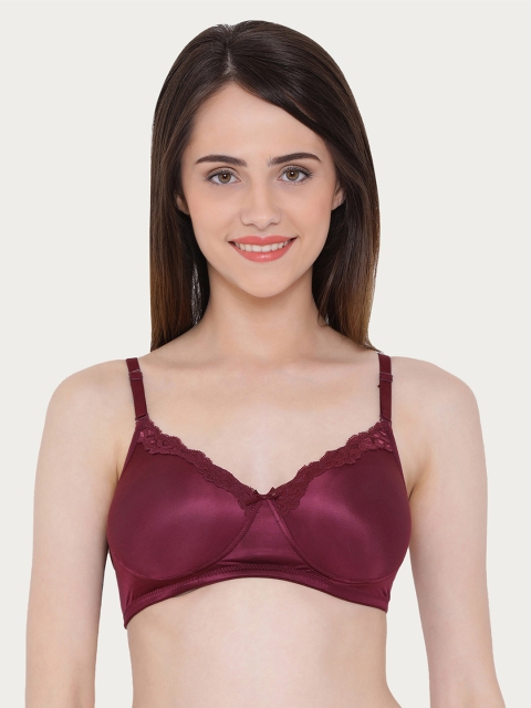 Clovia Burgundy Solid Non-Wired Lightly Padded T-shirt Bra BR1691Y12
