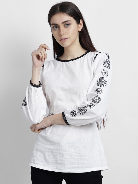 LA LOFT Off-White Solid Lace Insert Tunic
