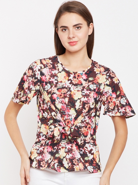 Oxolloxo Women Multicoloured Printed Cinched Waist Top, Multi