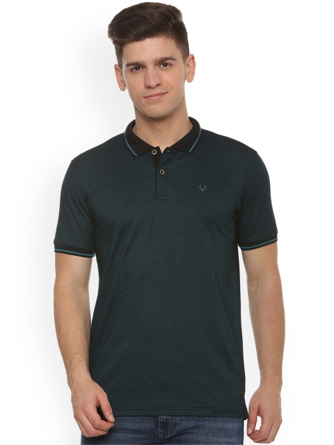 Allen Solly Men Teal Self Design Polo Collar Pure Cotton T-shirt