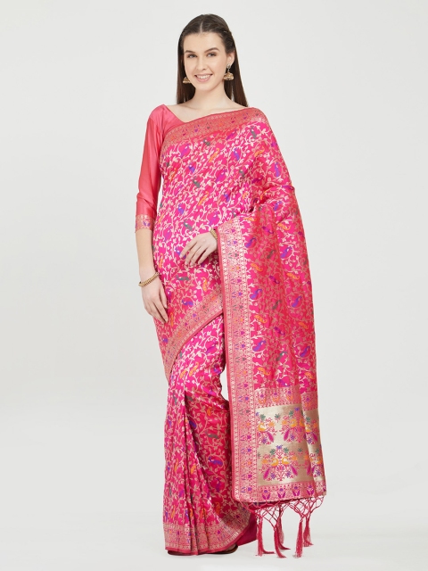 Viva N Diva Pink Silk Blend Woven Design Kanjeevaram Saree