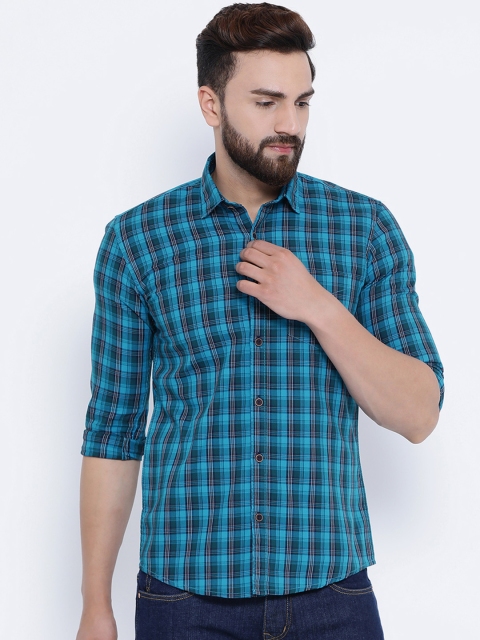 Richlook Men Blue Slim Fit Checked Casual Shirt
