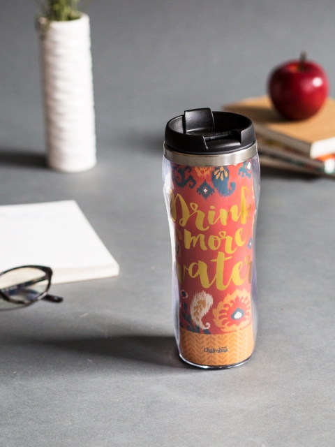 Chumbak Unisex Red & Black Printed Sipper Water Bottle 380 ml