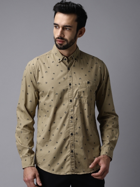 IVOC Men Khaki Smart Slim Fit Printed Casual Shirt