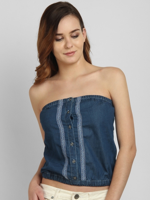 LA LOFT Women Blue Self Design Tube Top