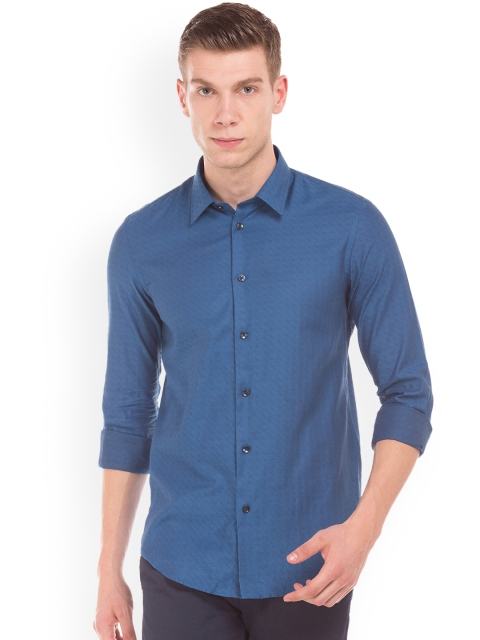 Arrow New York Men Blue Slim Fit Self Design Semiformal Shirt
