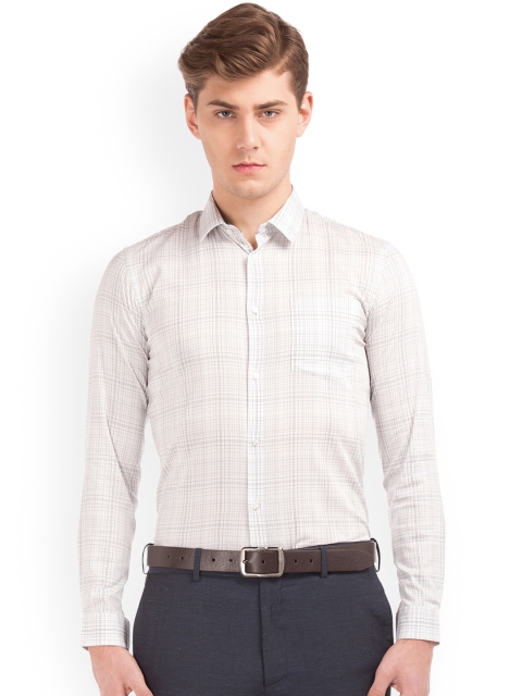 Arrow New York Men White & Blue Skinny Fit Checked Formal Shirt