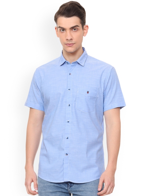 Louis Philippe Men Blue Slim Fit Solid Casual Shirt