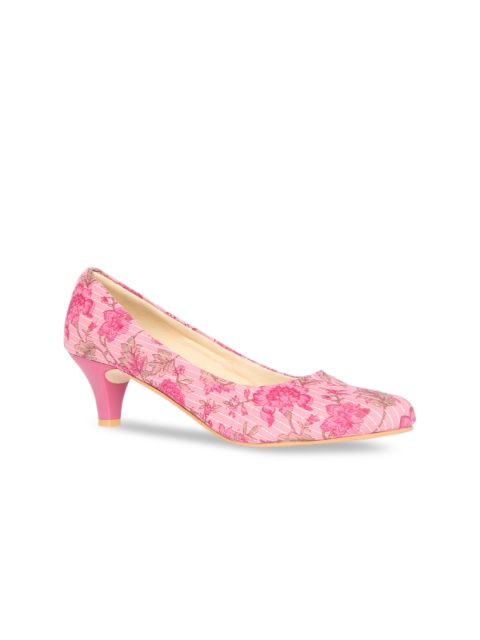 Kanvas Women Pink Printed Pumps