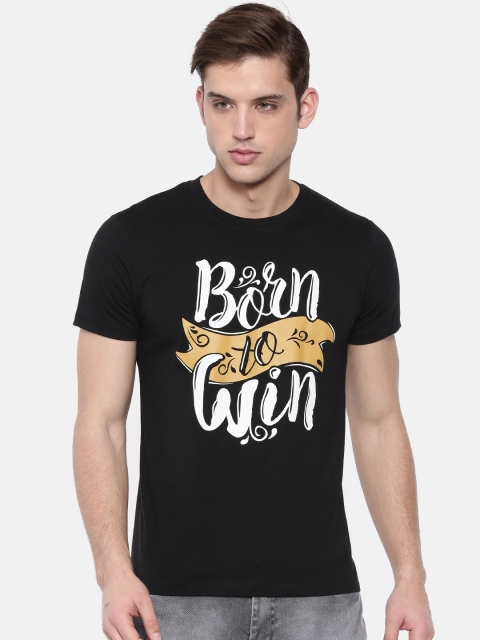 Bushirt Men Black Printed Round Neck Pure Cotton T-shirt