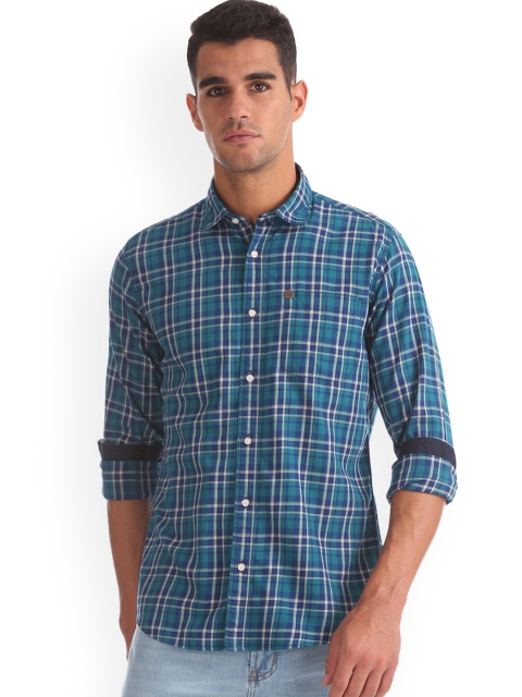Arrow Blue Jean Co. Men Green Slim Fit Checked Casual Shirt