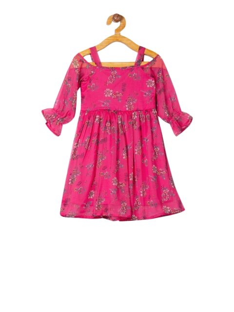 Cherokee Girls Pink Floral Printed Fit and Flare Dress