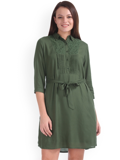Cherokee Women Green Solid Shirt Dress
