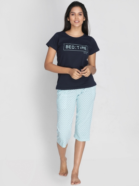 Clt.s Women Blue Printed Night suit