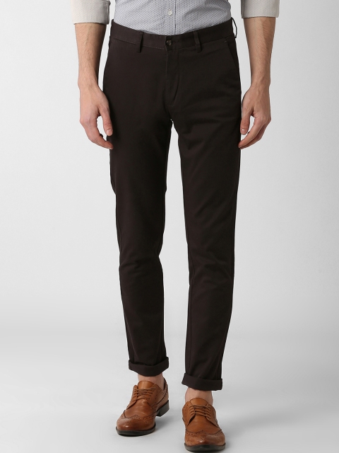 Peter England Men Black Slim Fit Solid Regular Trousers
