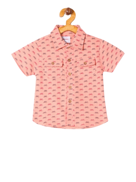 Donuts Boys Pink Regular Fit Printed Casual Shirt