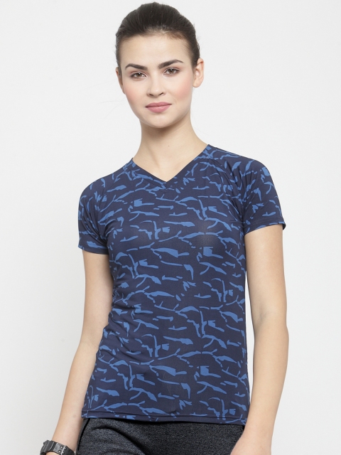 Boston Club Women Blue Printed V-Neck T-shirt