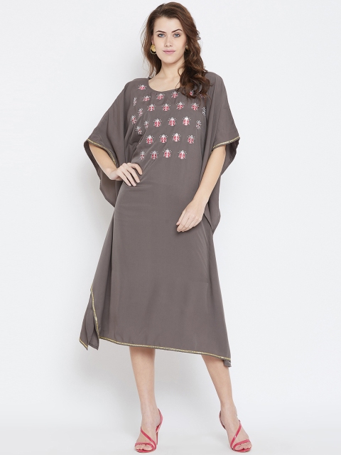 Bitterlime Women Grey Self Design Kaftan Dress