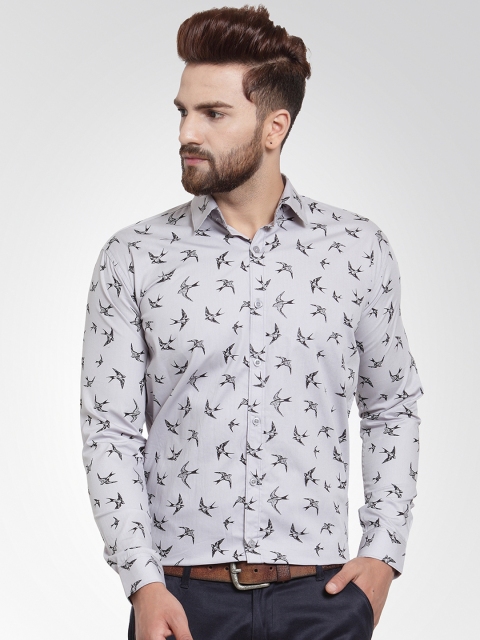 JAINISH Men Grey Classic Slim Fit Printed Formal Shirt