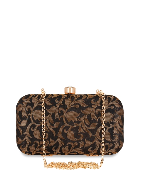 Anekaant Black & Gold-Toned Embroidered Embroidered Clutch