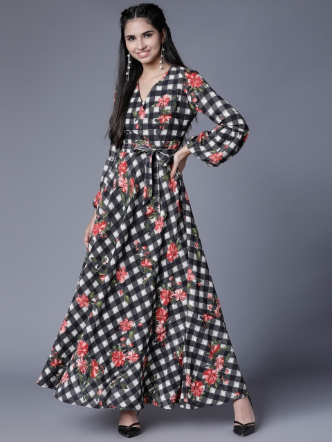 Tokyo Talkies Women Black & White Printed Fit and Flare Dress